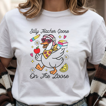 Silly Teacher Goose Shirt – Funny Teacher Tee – “On The Loose” Graphic T-Shirt – Cute Back to School Gift for Teachers