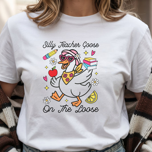 Silly Teacher Goose Shirt – Funny Teacher Tee – “On The Loose” Graphic T-Shirt – Cute Back to School Gift for Teachers