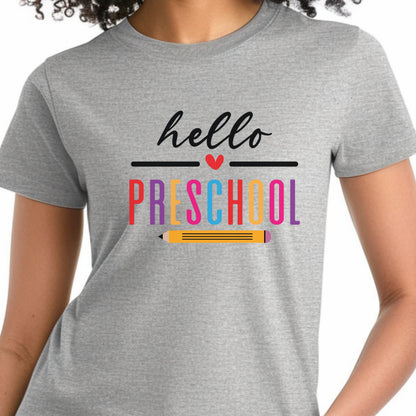 Hello Grade Teacher Shirts | Retro Back to School Graphic Tees | Preschool, Pre-K, Kindergarten, First, Second & Third Grade Teacher Shirt | Gildan 64000 Softstyle Tee