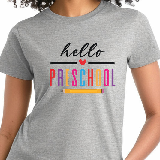 Hello Grade Teacher Shirts | Retro Back to School Graphic Tees | Preschool, Pre-K, Kindergarten, First, Second & Third Grade Teacher Shirt | Gildan 64000 Softstyle Tee