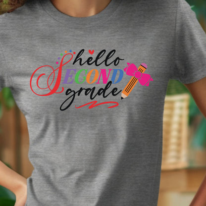 Hello Grade Teacher Shirts | Retro Back to School Graphic Tees | Preschool, Pre-K, Kindergarten, First, Second & Third Grade Teacher Shirt | Gildan 64000 Softstyle Tee
