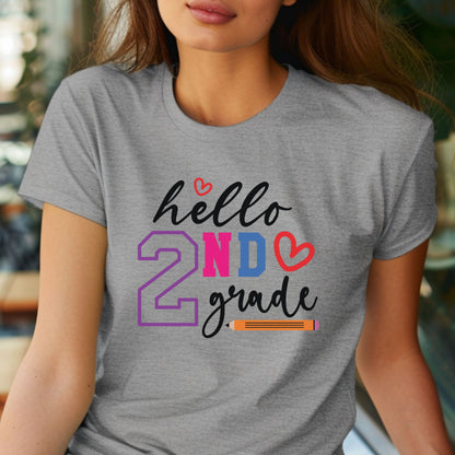 Hello Grade Teacher Shirts | Retro Back to School Graphic Tees | Preschool, Pre-K, Kindergarten, First, Second & Third Grade Teacher Shirt | Gildan 64000 Softstyle Tee