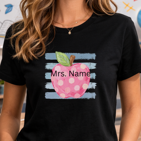 Personalized Teacher Apple Shirt | Custom Teacher Name or Grade Level T-Shirt | Back to School Teacher Tee | Cute Pink Apple Graphic Tee