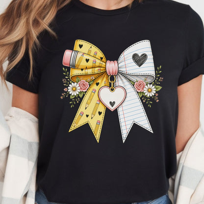 Personalized Teacher Bow Shirt | Custom Teacher Name Heart Tee