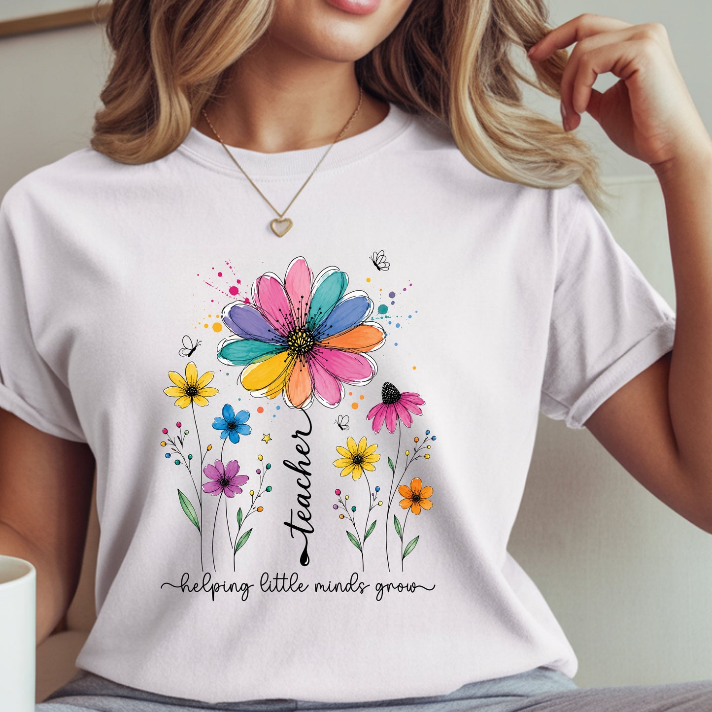 Helping Little Minds Grow Teacher Shirt | Floral Teacher Tee | Colorful Wildflower Teacher Shirt