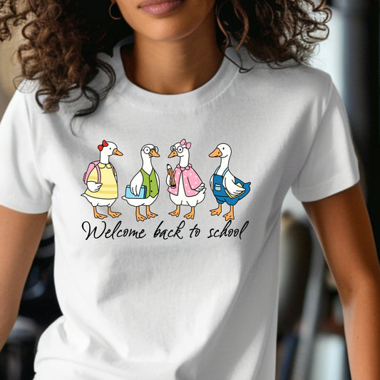 Back to School Ducklings T-Shirt — "Welcome back to school"