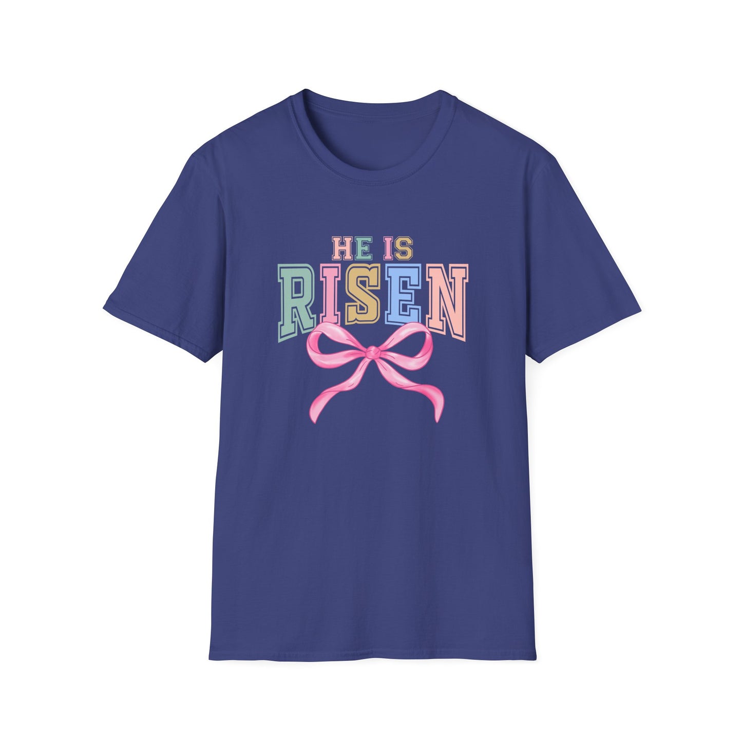 He Is Risen Easter Shirt, Christian Easter Bow Tee, Faith Based Easter Shirt Women, Religious Easter Outfit, Coquette Pastel Christian Graphic T-Shirt