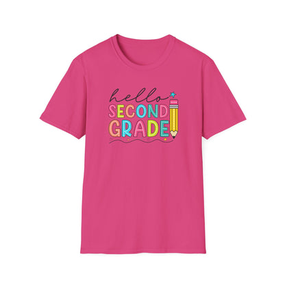 Hello Second Grade Pencil T-Shirt — Colorful Back-to-School Cute School Spirit Tee