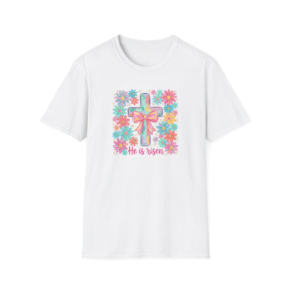 He Is Risen Easter Shirt – Christian Floral Cross Tee, Religious Easter Shirt for Women, Faith Based Spring Christian T-Shirt