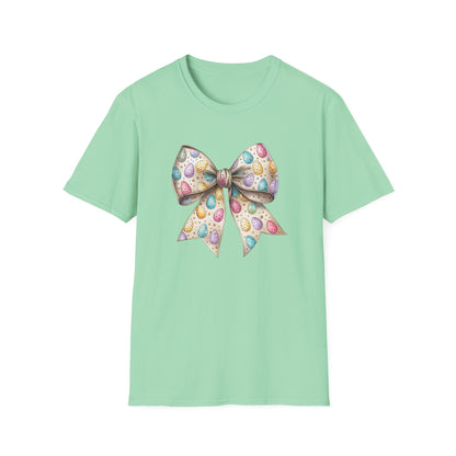 Pastel Easter Bow Shirt, Cute Spring Graphic Tee, Easter Egg Ribbon T-Shirt, Coquette Easter Outfit, Soft Aesthetic Bunny Season Tee, Women’s Spring Gift