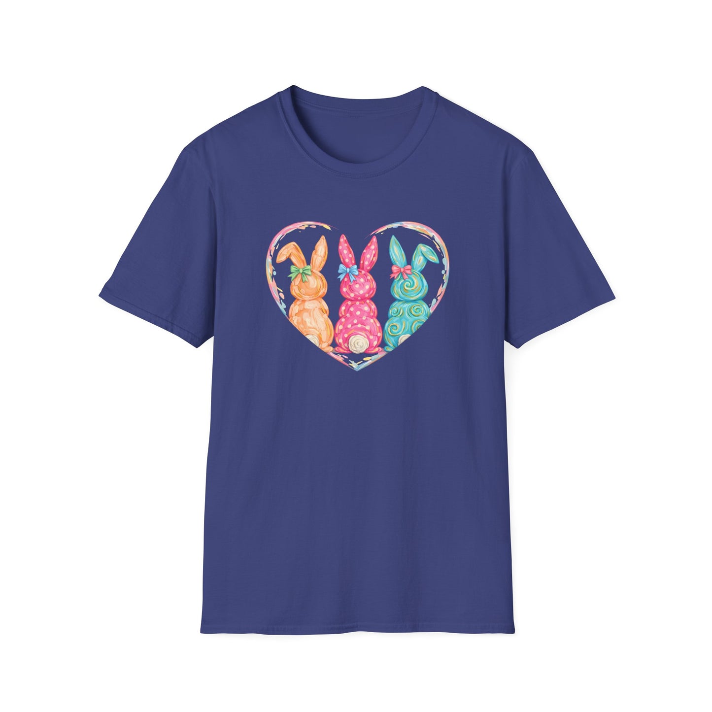 Pastel Easter Bunny Heart Tee – Cute Spring Graphic T-Shirt, Trendy Bunny Lover Shirt, Colorful Easter Outfit Top