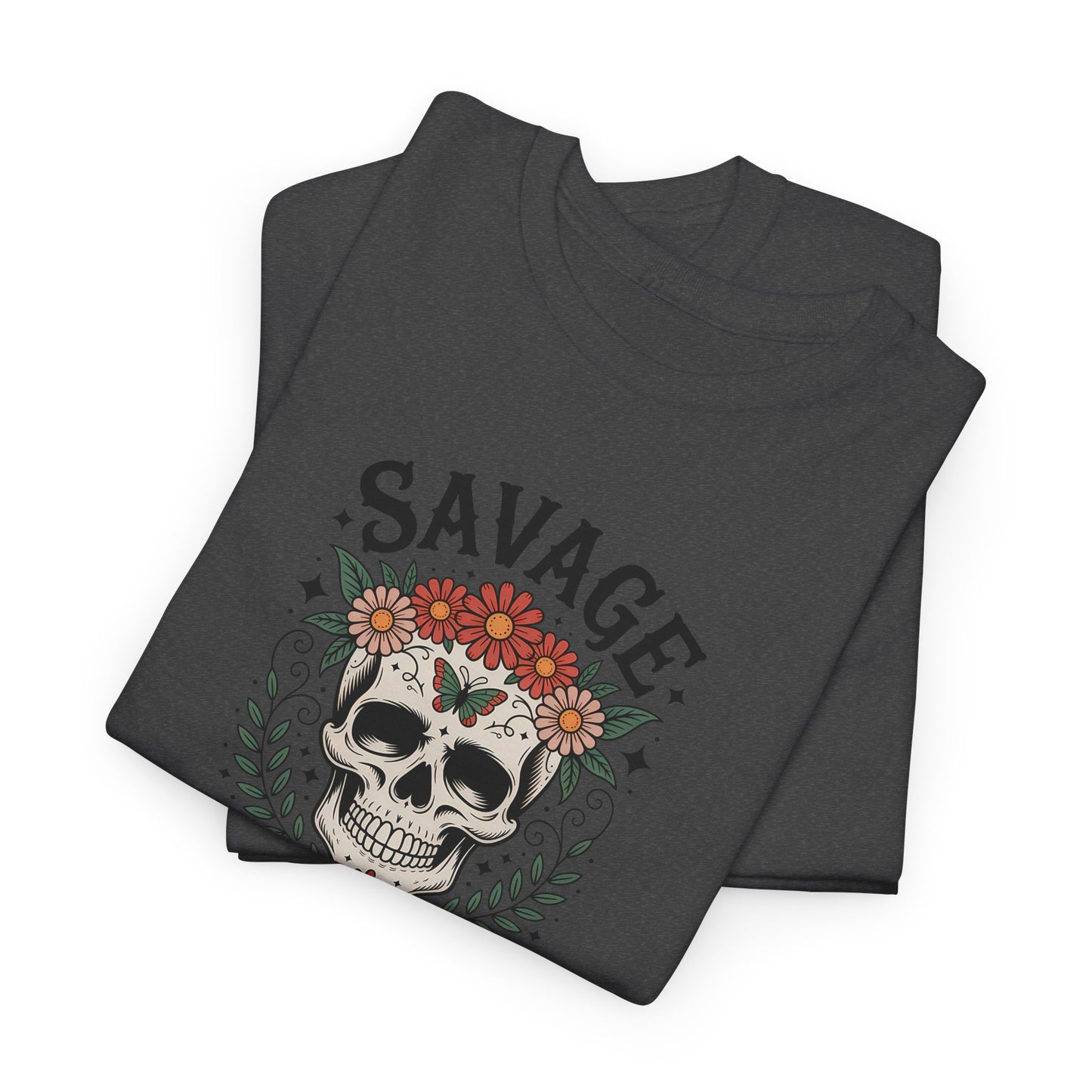 Savage Not Average Skull T-Shirt – Floral Skull Graphic Tee Vintage Style