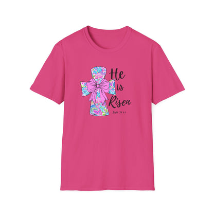 Floral Cross Easter Shirt, He Is Risen T-Shirt, Christian Easter Tee, Faith Shirt, Religious Spring Shirt, Cute Bow Cross Shirt
