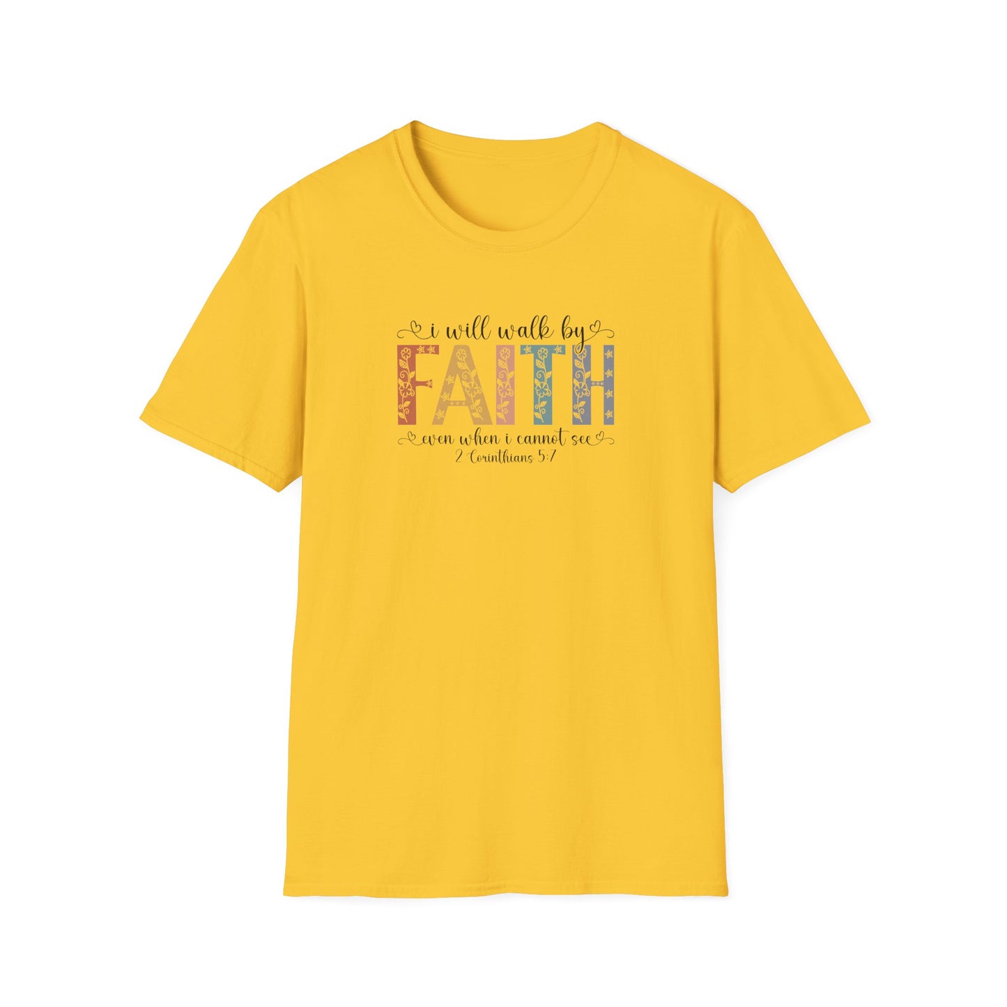 Faith Floral T-Shirt — "I will walk by FAITH" Inspirational Christian Tee