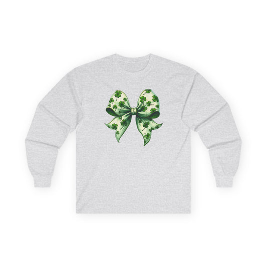 St. Patrick's Shamrock Bow Long Sleeve Tee