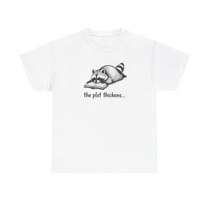 Raccoon "The Plot Thickens" Graphic Tee - Funny Book Lover Tee