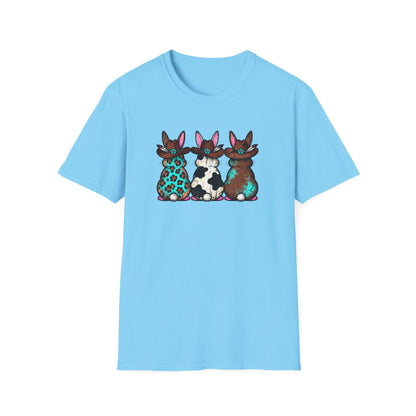 Western Easter Bunny T-Shirt – Cowgirl Bunny Graphic Tee, Rustic Cow Print & Leopard Bunny Shirt, Country Easter Shirt, Farmhouse Spring Tee