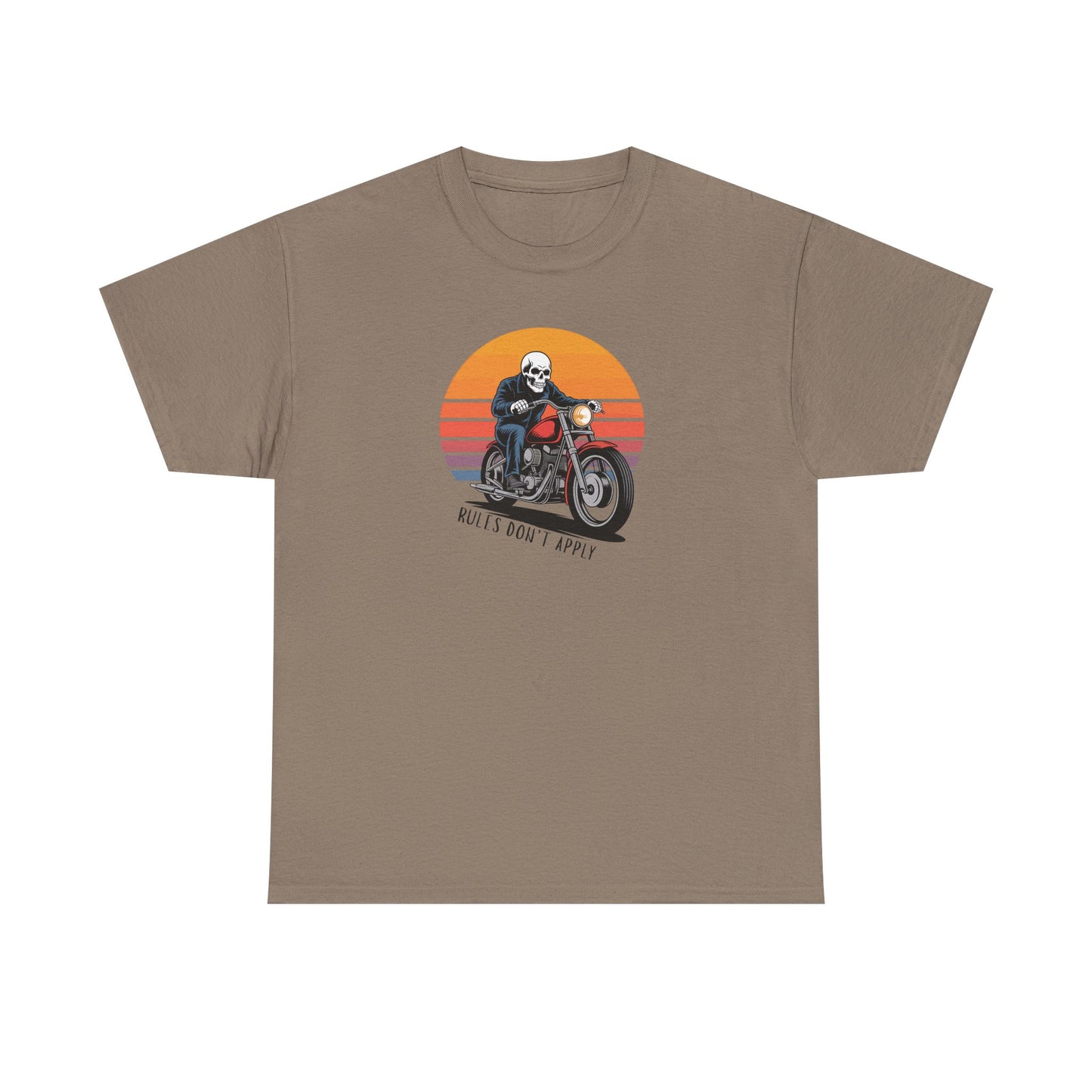 Skeleton Biker T-Shirt – “Rules Don’t Apply” Motorcycle Graphic Tee Vintage Style