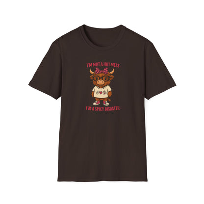 Spicy Disaster Highland Cow Tee – Funny Graphic Shirt for Sassy Souls