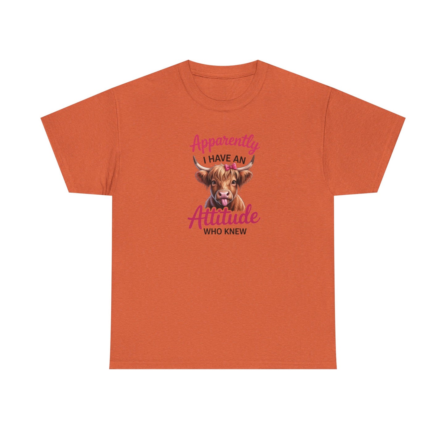 Funny Cow Shirt – “Apparently I Have An Attitude Who Knew” – Cute Highland Cow Tee – Sassy Cowgirl Graphic Shirt