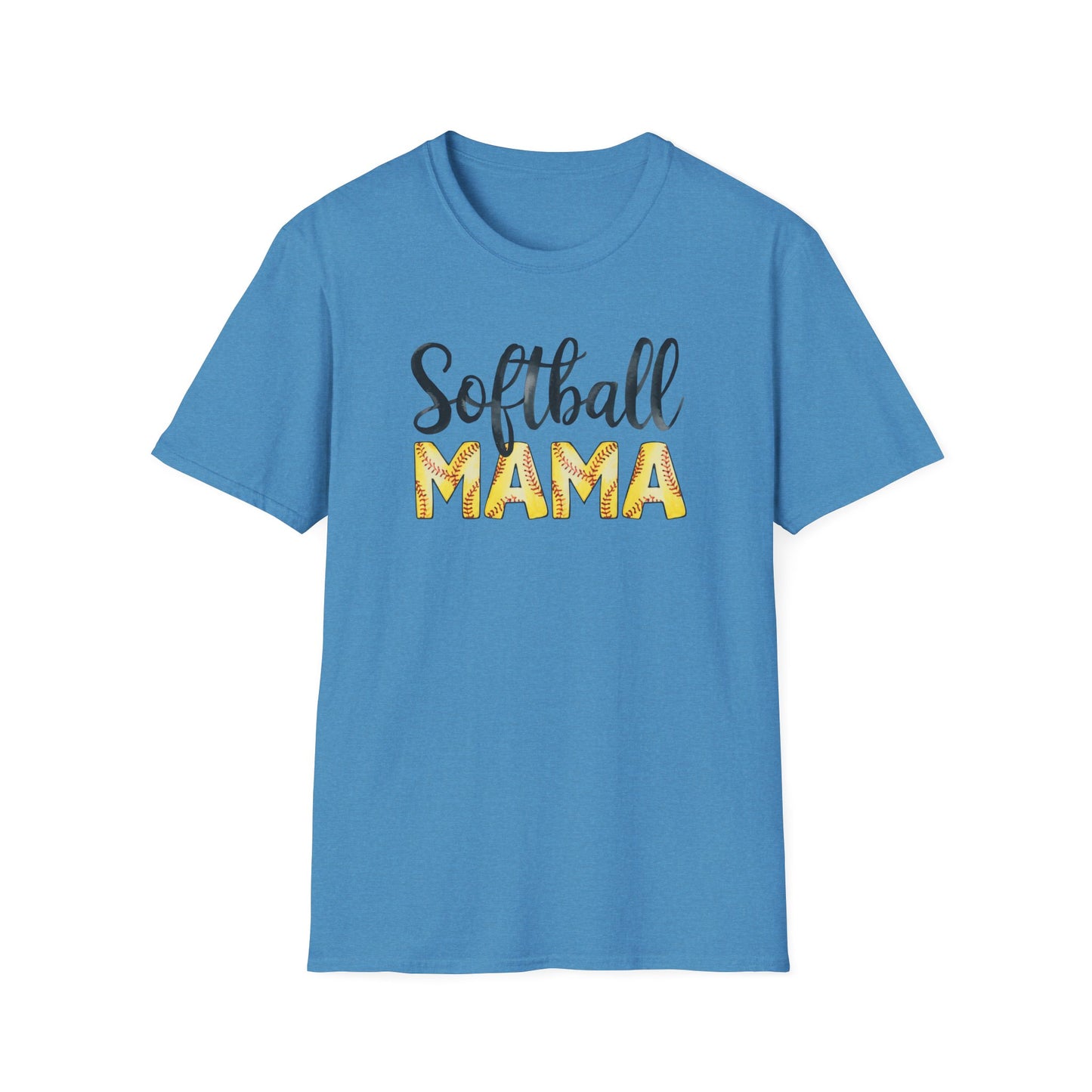Softball Mama Shirt – Cute Script Softball Mom Graphic Tee, Yellow Softball Lettering Sports Shirt, Game Day Mom Apparel