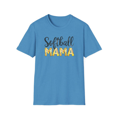 Softball Mama Shirt – Cute Script Softball Mom Graphic Tee, Yellow Softball Lettering Sports Shirt, Game Day Mom Apparel