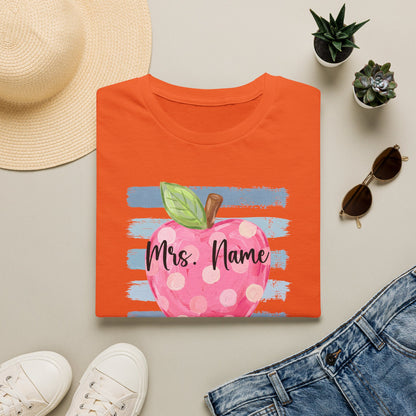 Personalized Teacher Apple Shirt | Custom Teacher Name or Grade Level T-Shirt | Back to School Teacher Tee | Cute Pink Apple Graphic Tee