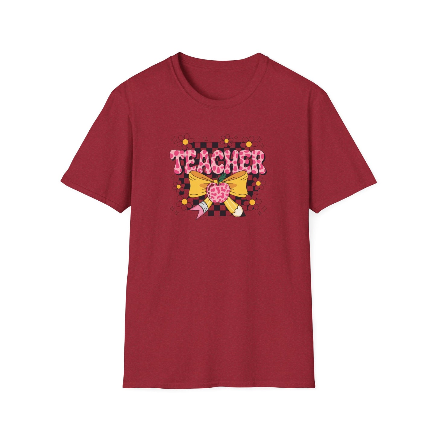 Cute Teacher Bow Shirt – Coquette Teacher T-Shirt – Trendy Pink Apple Graphic Tee – Back to School Teacher Gift
