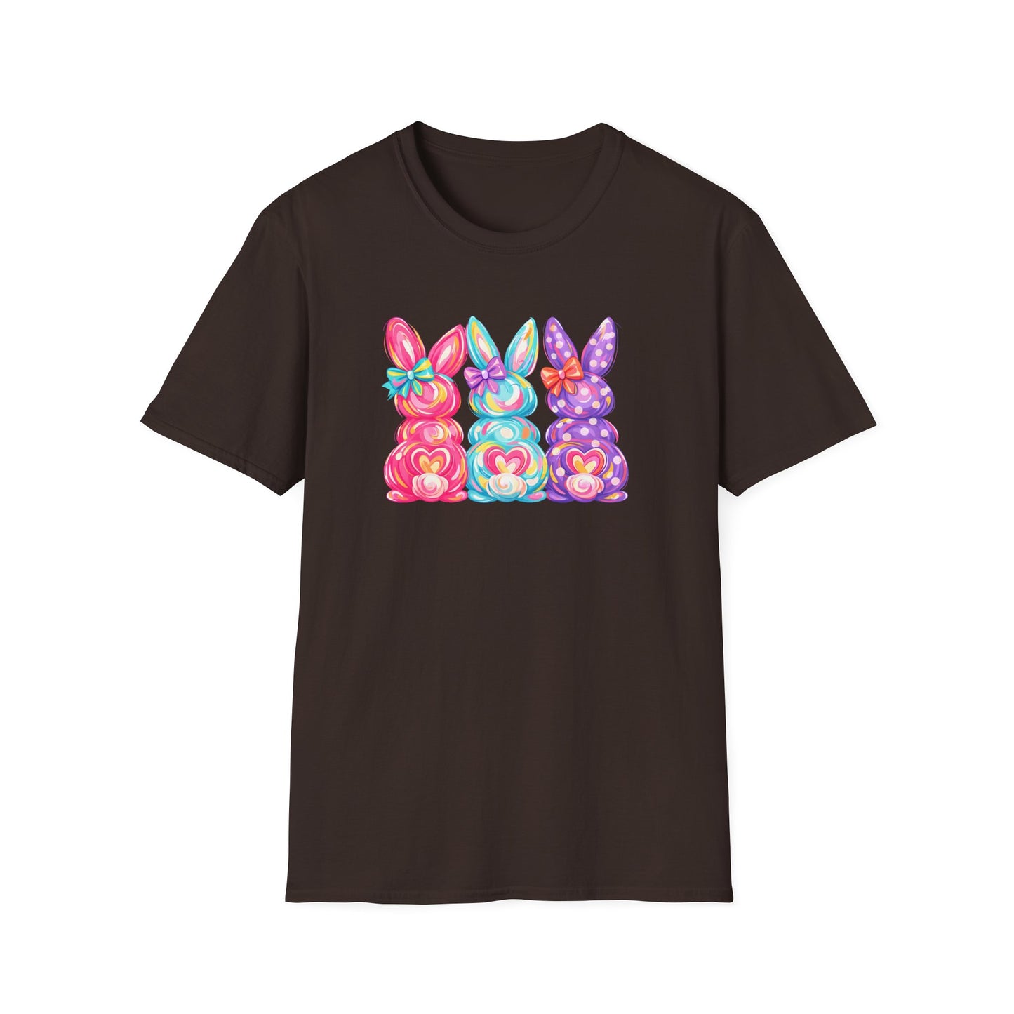 Easter Pastel Bunny Trio T-Shirt — Colorful Spring Bunny Graphic Tee