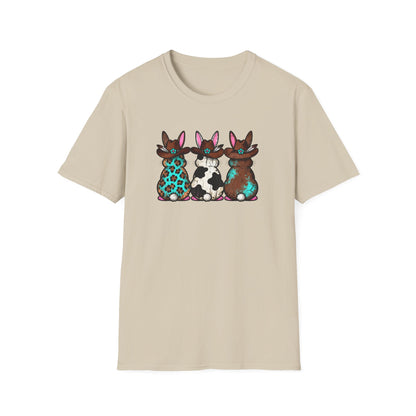 Western Easter Bunny T-Shirt – Cowgirl Bunny Graphic Tee, Rustic Cow Print & Leopard Bunny Shirt, Country Easter Shirt, Farmhouse Spring Tee