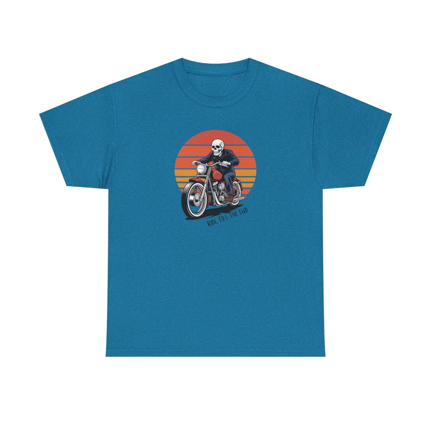 Motorcycle Rider Tee — Retro Sunset Biker Graphic "Ride Fast, Live Free" - Skeleton Biker T-Shirt