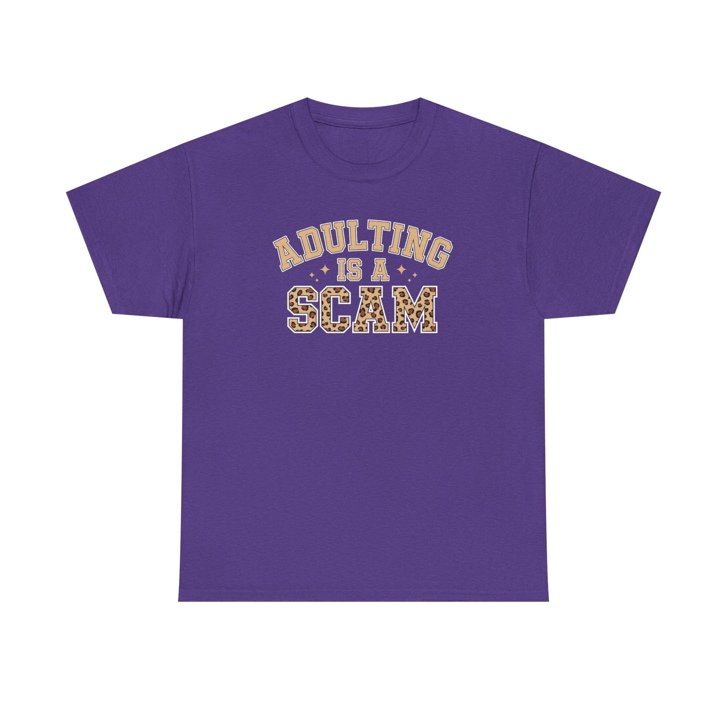 Adulting Is a Scam T-Shirt — Funny Retro Leopard Print Graphic Tee - Sarcastic Humor Shirt, Trendy Casual Tee