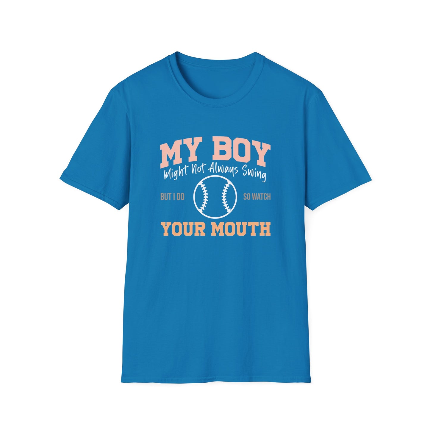 Funny Baseball Mom Shirt – “My Boy Might Not Always Swing” Graphic Tee | Sports Mom T-Shirt | Baseball Season Gift | Proud Boy Mom Tee
