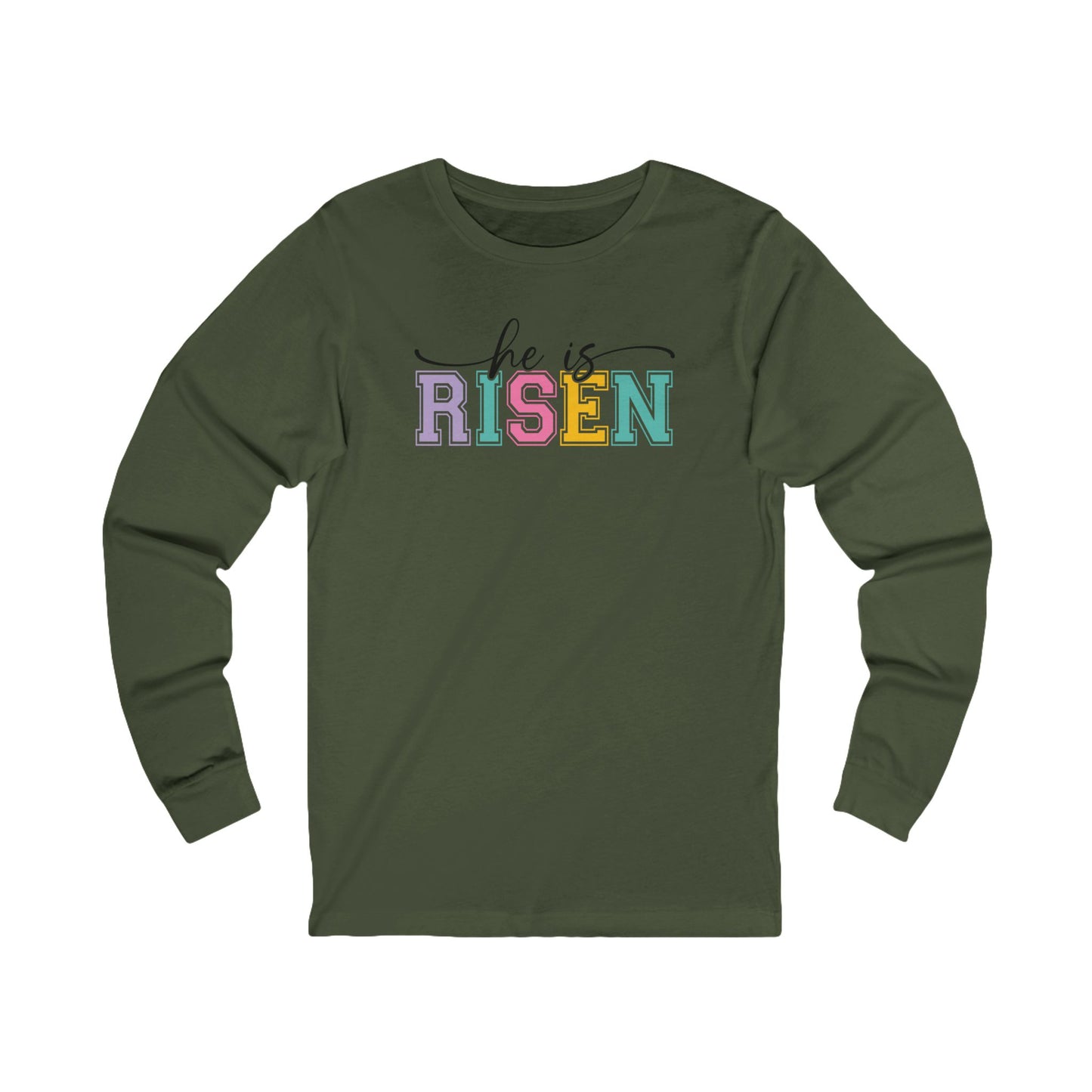 He Is Risen Christian Sweatshirt – Faith Based Easter Crewneck, Front & Back Religious Graphic Sweatshirt, Pastel Resurrection Church Pullover for Women