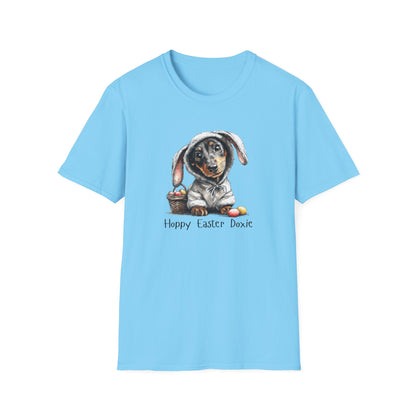 Easter Dachshund T-Shirt — "Hoppy Easter Doxie" Cute Dog Bunny Tee