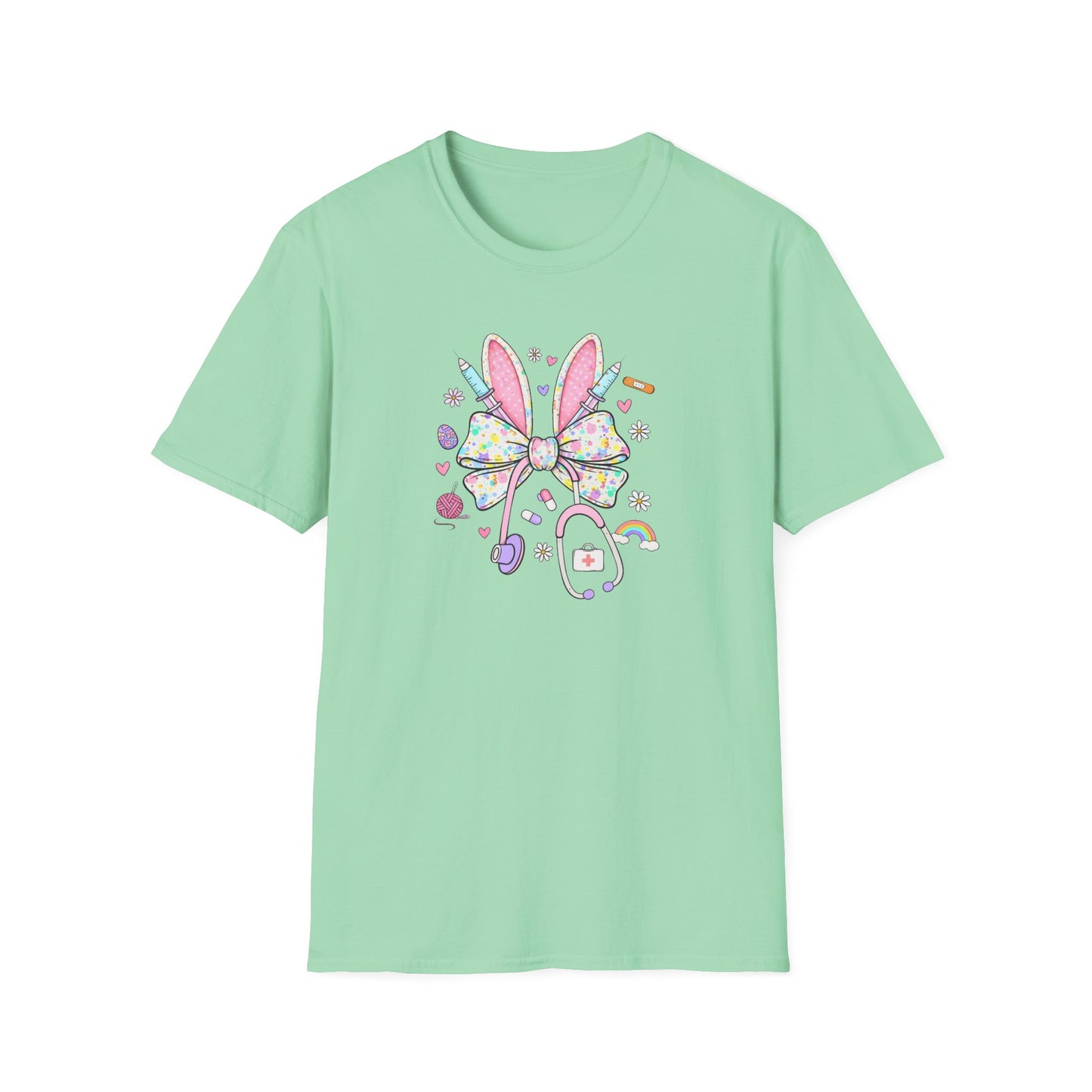 Easter Bunny Bow T-Shirt — Pastel Cute Bunny & Candy Graphic