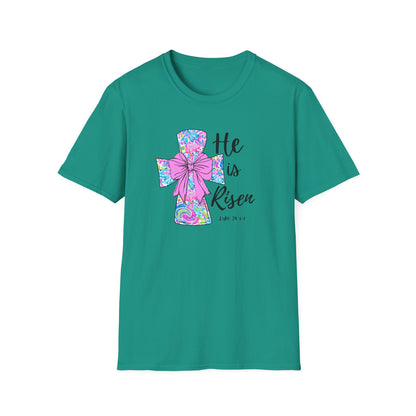 Floral Cross Easter Shirt, He Is Risen T-Shirt, Christian Easter Tee, Faith Shirt, Religious Spring Shirt, Cute Bow Cross Shirt