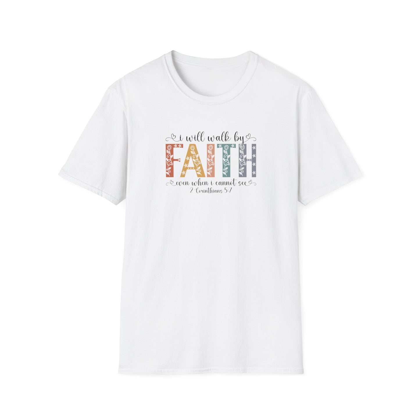 Faith Floral T-Shirt — "I will walk by FAITH" Inspirational Christian Tee
