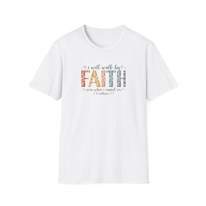 Faith Floral T-Shirt — "I will walk by FAITH" Inspirational Christian Tee