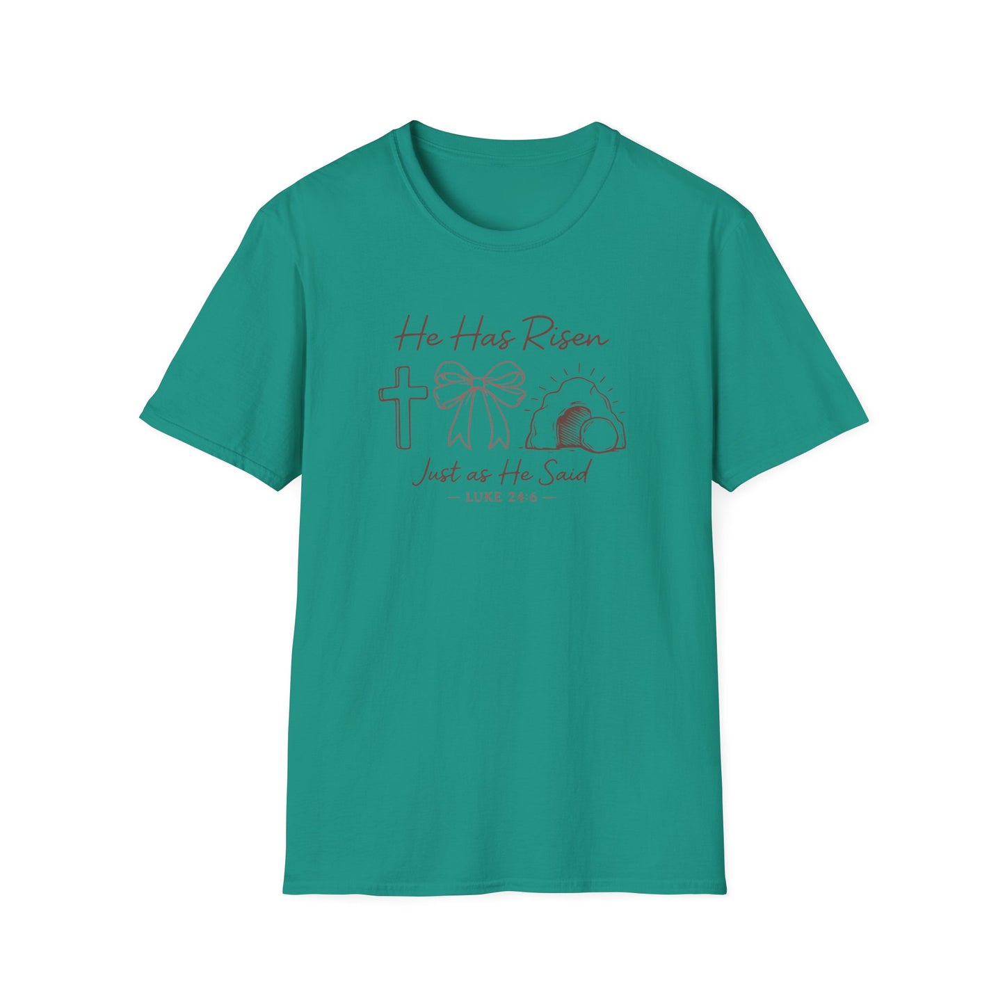 Easter T-Shirt — "He Has Risen" Luke 24:6 Religious Christian Tee
