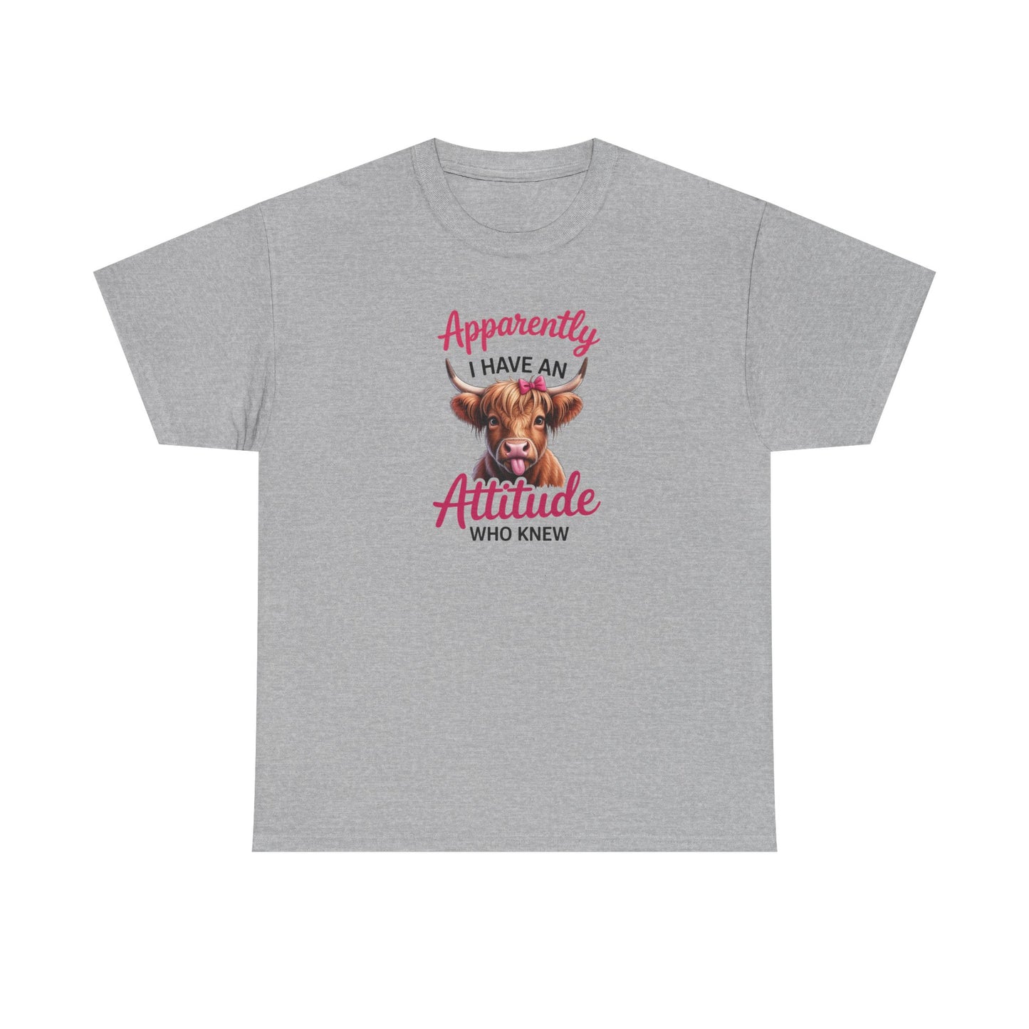 Funny Cow Shirt – “Apparently I Have An Attitude Who Knew” – Cute Highland Cow Tee – Sassy Cowgirl Graphic Shirt