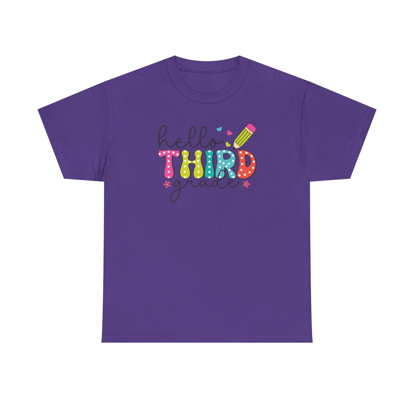 Hello Third Grade T-Shirt - Cute Back-to-School Tee with Colorful Pencil Design - Teacher Team Tee