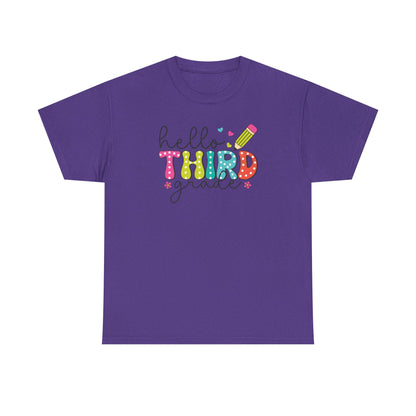 Hello Third Grade T-Shirt - Cute Back-to-School Tee with Colorful Pencil Design - Teacher Team Tee
