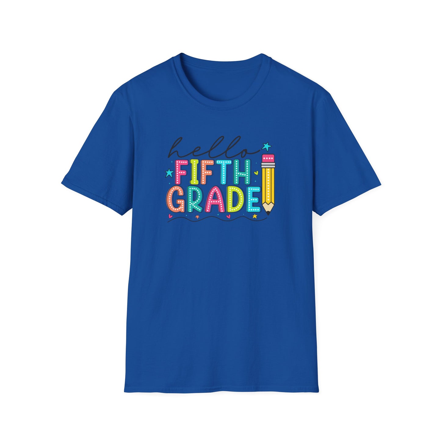 Hello Fifth Grade Pencil T-Shirt — Colorful Back-to-School Cute School Spirit Tee