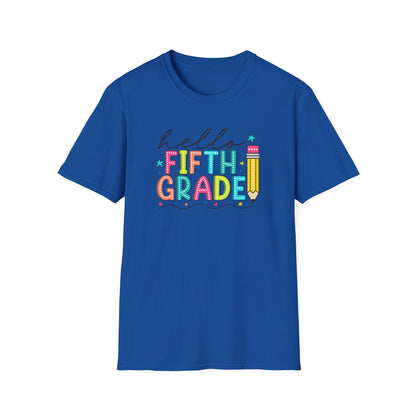 Hello Fifth Grade Pencil T-Shirt — Colorful Back-to-School Cute School Spirit Tee