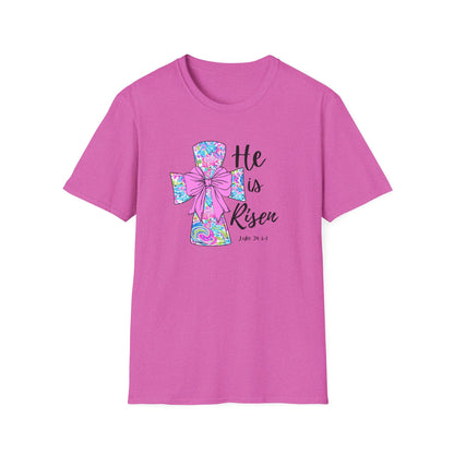 Floral Cross Easter Shirt, He Is Risen T-Shirt, Christian Easter Tee, Faith Shirt, Religious Spring Shirt, Cute Bow Cross Shirt