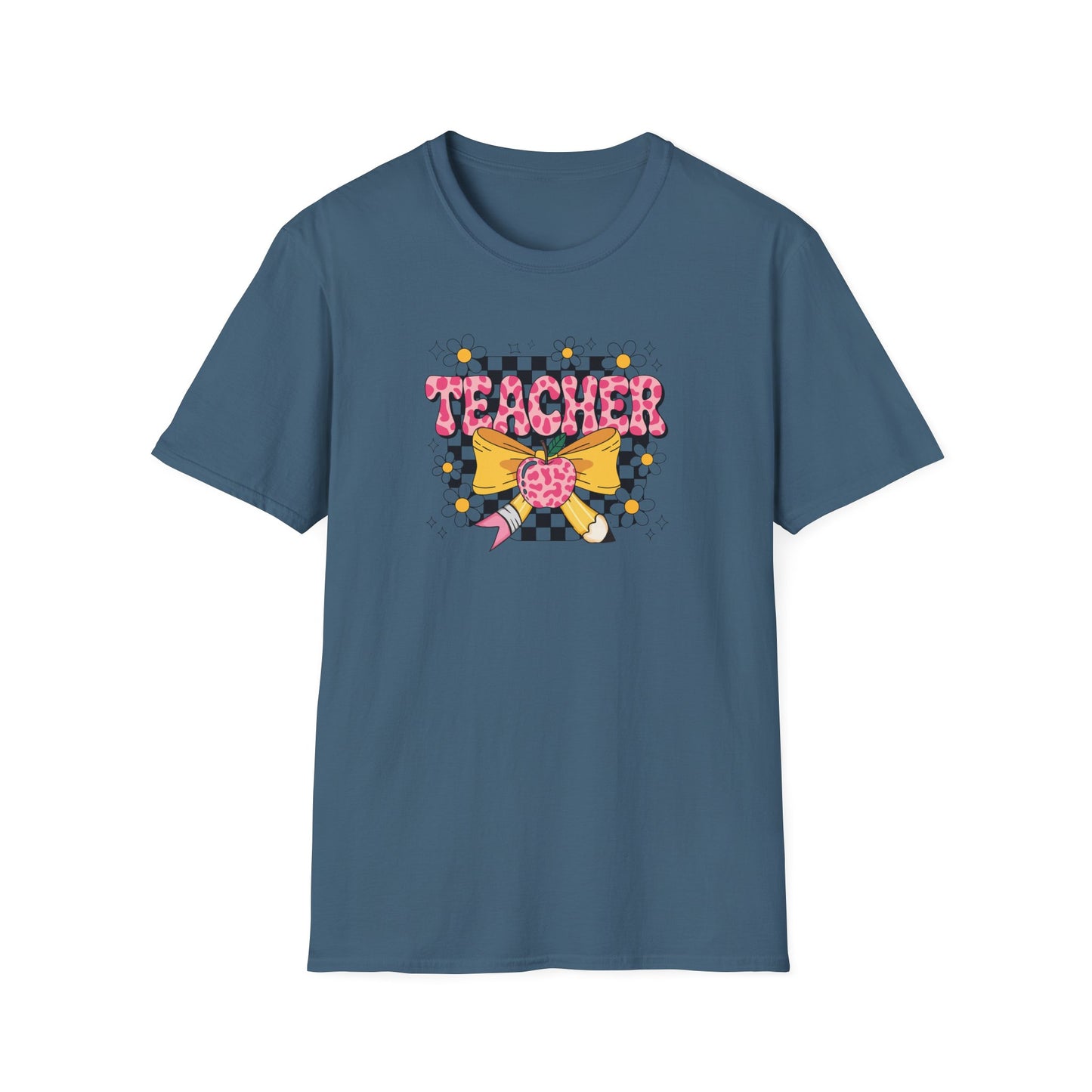 Cute Teacher Bow Shirt – Coquette Teacher T-Shirt – Trendy Pink Apple Graphic Tee – Back to School Teacher Gift