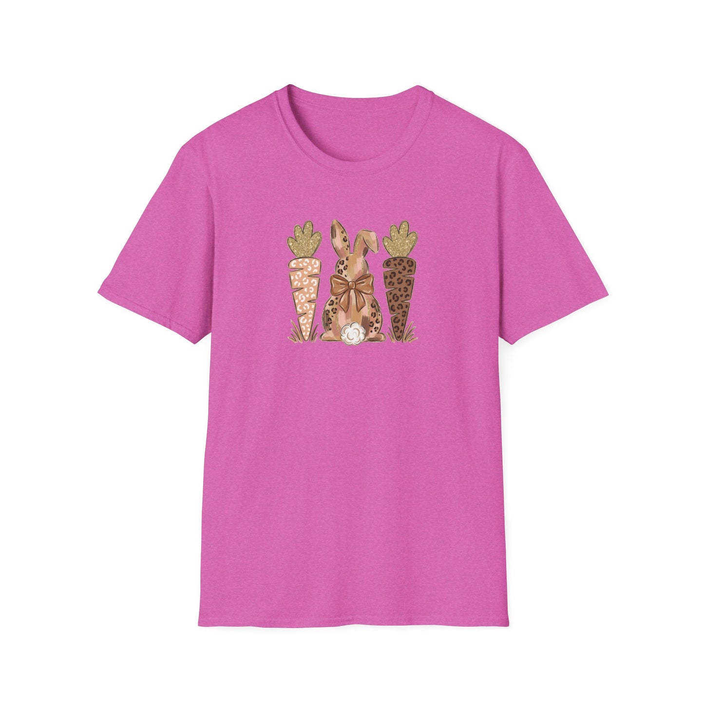 Leopard Bunny & Carrot Easter Tee – Cute Spring Graphic T-Shirt, Trendy Pastel Bunny Shirt, Easter Outfit Women