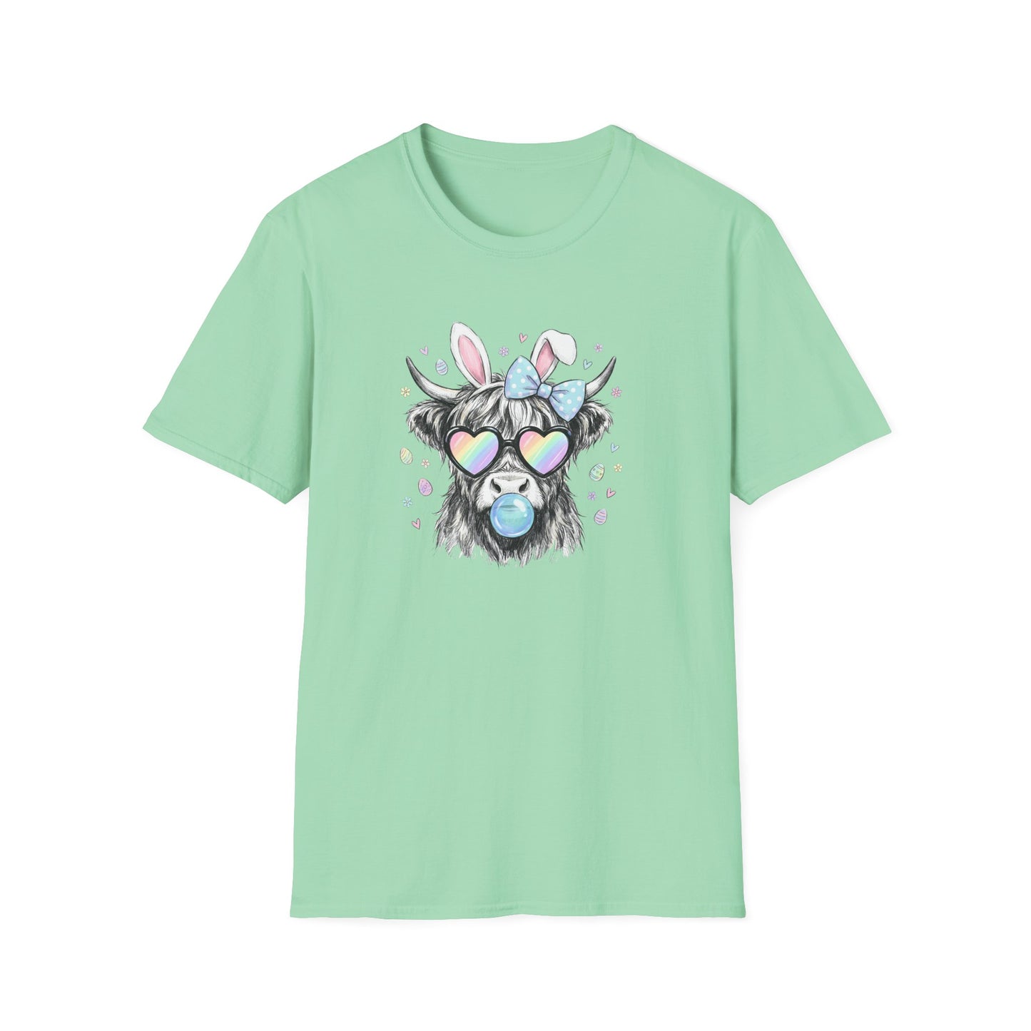 Cute Cow Tee — Heart Sunglasses, Bunny Ears & Bubblegum Graphic T-Shirt