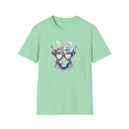 Cute Cow Tee — Heart Sunglasses, Bunny Ears & Bubblegum Graphic T-Shirt